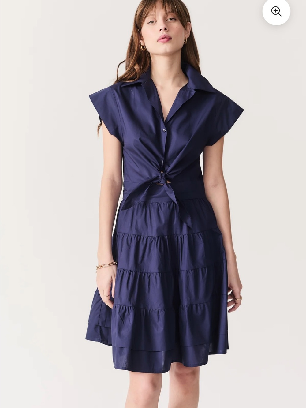 Deluc Murillo Navy Knot-Front Tiered Mini Dress